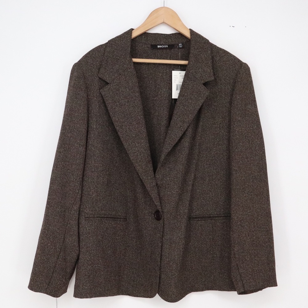 Briggs Blazer Womens 2X Brown Textured Single Button NWT